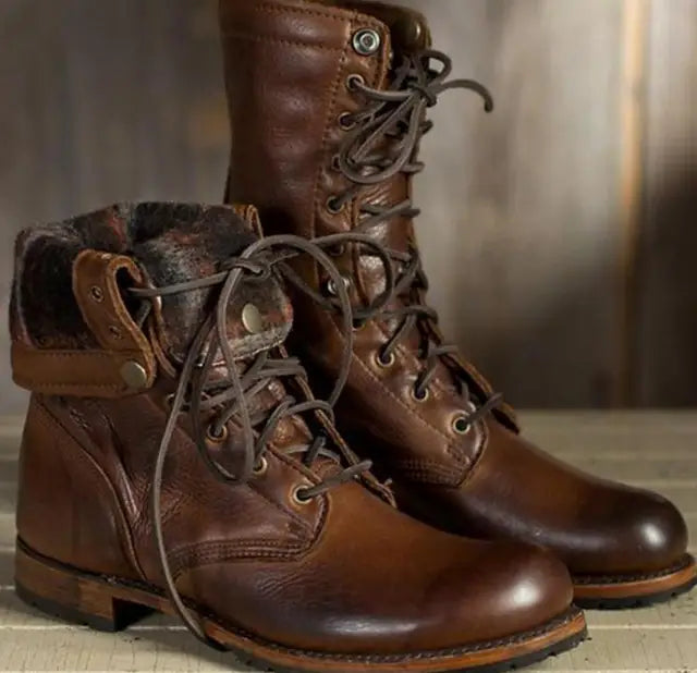 Retro Schnürstiefel mit Faltbarem Knöcheldesign