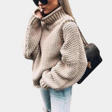 Anna | Damen Oversize-Rollkragenpullover Aus Grobem Strick – Khaki