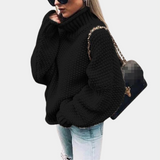 Anna | Damen Oversize-Rollkragenpullover Aus Grobem Strick – Schwarz