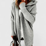 Isabelle | Oversized Strickjacke Mit Kapuze Für Damen – Grau