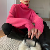 Damen Langarm-Turtleneck-Pullover – Rosa