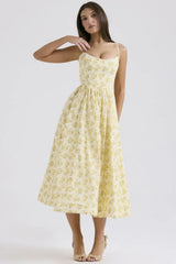 Lea | Festliches Damenkleid elegant und stilvoll – Gelbe Blumen (fast ausverkauft)