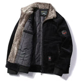 Herren Bomberjacke mit Plüschkragen und Taschen – Schwarz