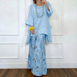 Attaly | Baumwoll-Leinen-Set mit Oversize-Bluse und Palazzohose – Blau