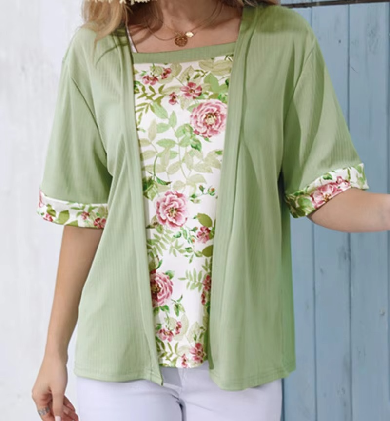 Roswitha® | Modisches Fake Zweiteiler Shirt mit Print