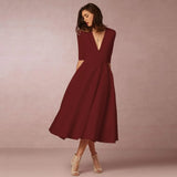 Bettina | Damen Elegantes Fließendes Midi Kleid – Rotwein