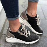 Marie | Damen Freizeit-Sneaker mit runder Spitze und Schnürung – Schwarz