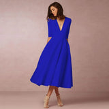 Bettina | Damen Elegantes Fließendes Midi Kleid – Blau