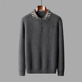 Edith | Herren Winter Klassischer Strick-Polopullover – Dunkelgrau