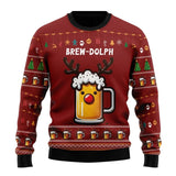 Karl | Herren Lustiger Bier-Weihnachtspullover – Rot / Bier Druck