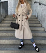 Helene | Damen Langer Zweireihiger Wintermantel – Khaki