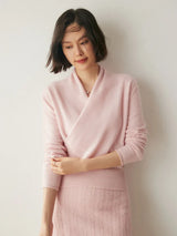 Laura | Damen Eleganter Wickelpullover Mit Überkreuztem Design – Rosa