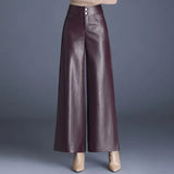 Mara | Weite Damen Lederhose elegant modern – Burgund