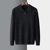 Greta | Herren Winter-Strickpullover mit Half-Zip – Schwarz