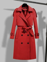 Jana | Damen Moderner Trenchcoat mit Gürtel und Schal – Rot