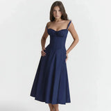 Linsay Blumenkleid – Midi-Kleid mit Korsett & Seitenschlitz – Marineblaues Linsay