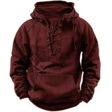 Bervin - Schwerer Hoodie mit Schnürung – Rot