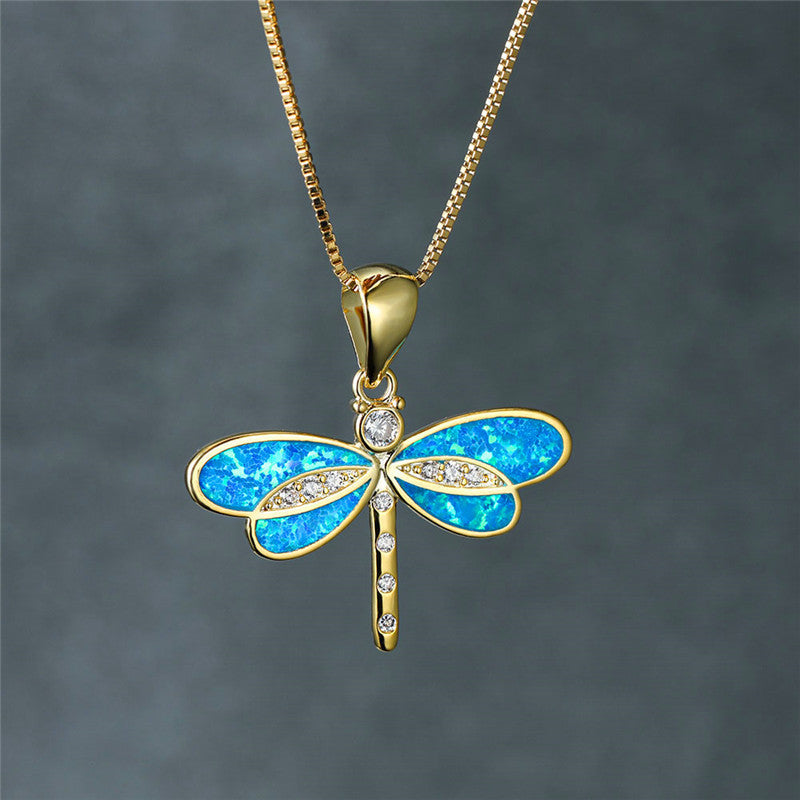 Libellen-Halskette in Gold mit Opal