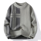 Elfriede | Herren Winter-Colorblock-Rundhals-Pullover – Hellgrau