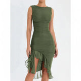 Charlotte Kleid – Elegantes Midi-Kleid aus Stretch-Mesh – Grüne Charlotte