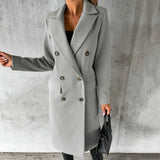 Bettina | Damen Langer Doppelreihiger Trenchcoat – Grau