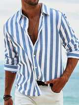 Peter | Herren Sommer Gestreiftes Relaxed Shirt – Blau