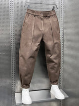 Dunkelgraue Herrenhose Mit Bundfalten – Elegante Maßgeschneiderte Bürohose – Braun