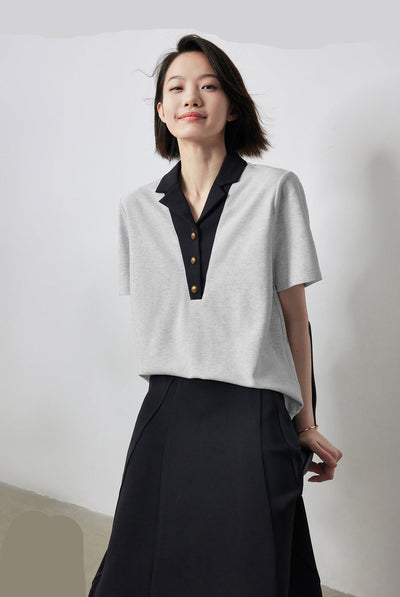 Traudel® | Elegantes Kurzarmshirt mit Kontrastkragen