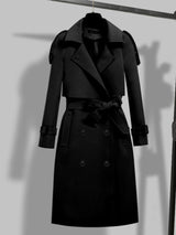 Jana | Damen Moderner Trenchcoat mit Gürtel und Schal – Schwarz