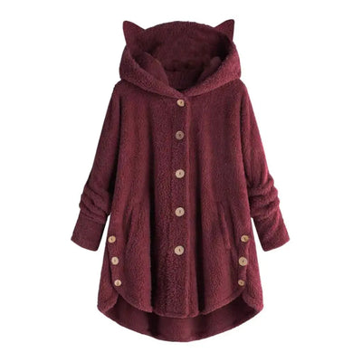 Stilvoller Sherpa-Hoodie mit Katzenohren-Kapuze für Damen | Ideal für den Winter