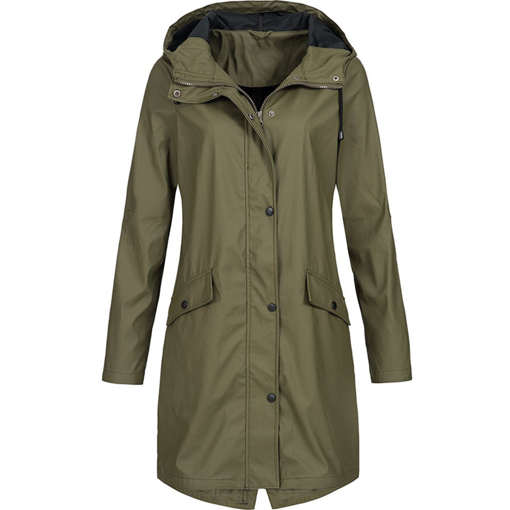 Stylische Regenjacke mit Knopfleiste und Reissverschluss sowie Kapuze für Damen | Ideal für den Winter