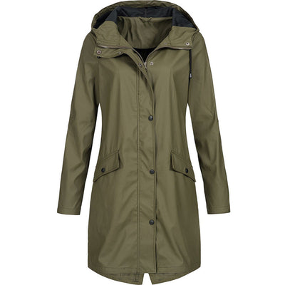 Stylische Regenjacke mit Knopfleiste und Reissverschluss sowie Kapuze für Damen | Ideal für den Winter