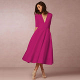 Bettina | Damen Elegantes Fließendes Midi Kleid – Dunkelrosa