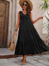 Fiona | Langes Kleid mit fließender Sommerform – Schwarz