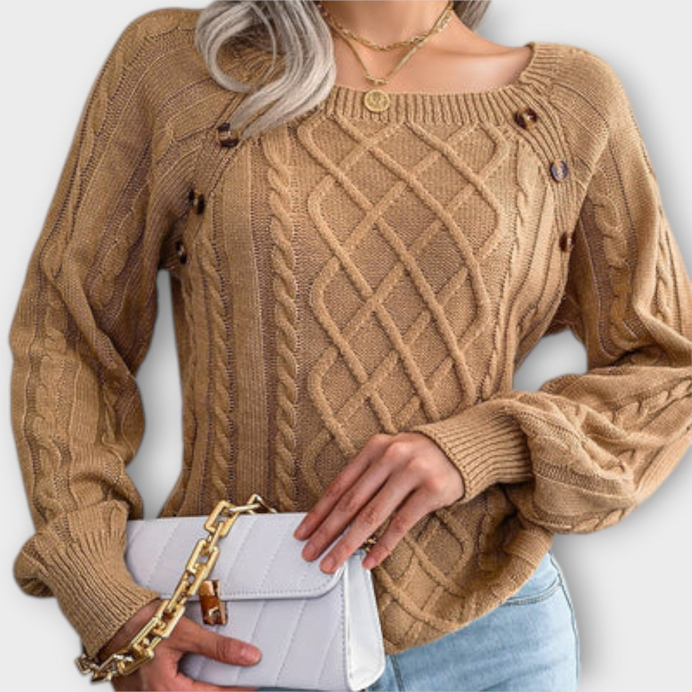 Eleganter Zopfmuster-Pullover – Mit Knopfdetails