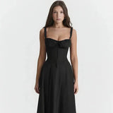 Midi-Kleid mit Blumenmuster für Damen | Korsett mit Seitenschlitz – Schwarzes