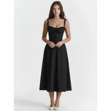 Linsay Blumenkleid – Midi-Kleid mit Korsett & Seitenschlitz – Schwarzes Linsay