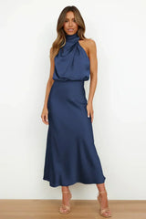 Doris | Damen Schickes Neckholder Abendkleid – Marineblau