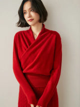Laura | Damen Eleganter Wickelpullover Mit Überkreuztem Design – Rot