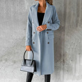 Bettina | Damen Langer Doppelreihiger Trenchcoat – Blau