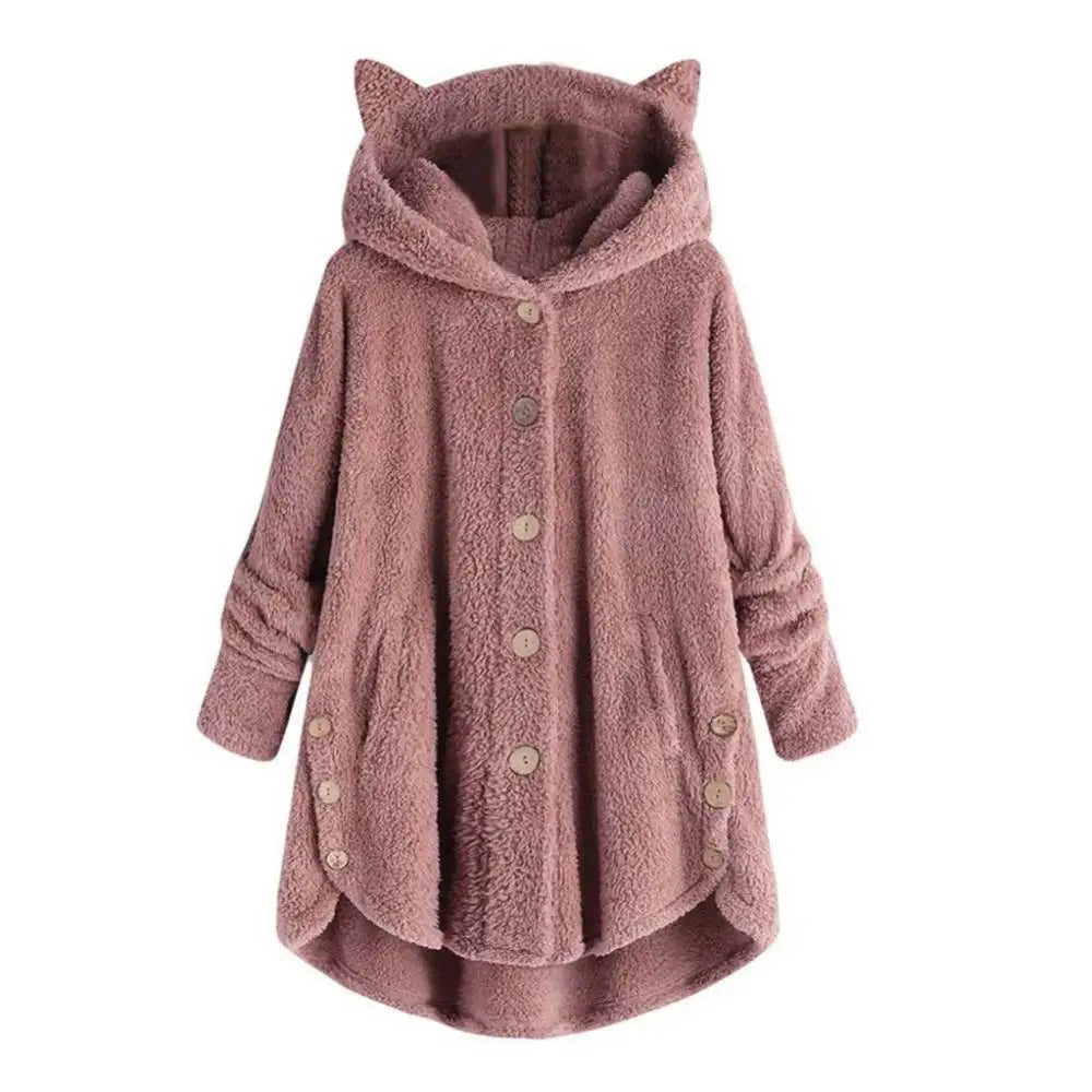 Stilvoller Sherpa-Hoodie mit Katzenohren-Kapuze für Damen | Ideal für den Winter