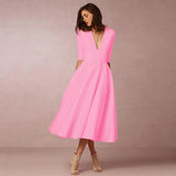 Bettina | Damen Elegantes Fließendes Midi Kleid – Rosa