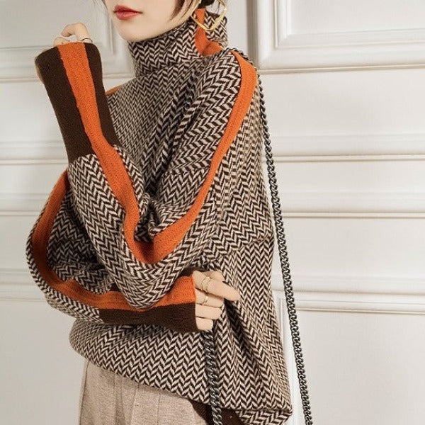 Birgit™ - Melierte Rollkragenpullover mit markanten Kontraststreifen