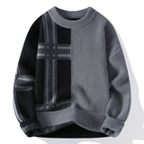 Elfriede | Herren Winter-Colorblock-Rundhals-Pullover – Dunkelgrau