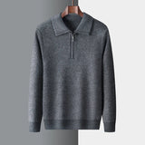 Greta | Herren Winter-Strickpullover mit Half-Zip – Grau