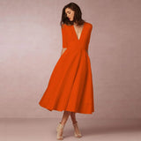 Bettina | Damen Elegantes Fließendes Midi Kleid – Orange