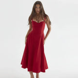 Linsay Blumenkleid – Midi-Kleid mit Korsett & Seitenschlitz – Rotes Linsay