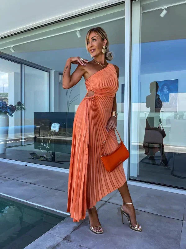 Damenkleid plissiert asymmetrisch elegant | Für Sommer oder festliche Anlässe