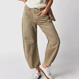 Hanna | Damen High-Waist-Jeans mit lockerer Passform – Beige