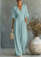 Solavie - Fließender weitbeiniger Jumpsuit – Türkis